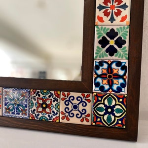 Mexican Tile Mirror, Bohemian Mirror, Mexican Tile, Mosaic Mirror, Mexican Talavera Tile, Talavera Mirror, Art Deco Wall Mirror, Wall Art image 4