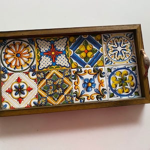 Decorative Ceramic Tray, Perfume Tray, Decorative Serving Tray, Wooden Tray, Display Tray, Mexican Tile, Organizer Tray,