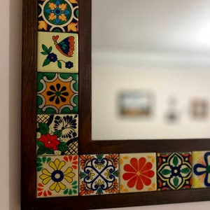 Mexican Mirror, Unique Mirror, Bohemian Mirror, Mosaic Mirror, Talavera Tile Mirror, Talavera Mirror, Art Deco Wall Mirror, Wall Art image 3