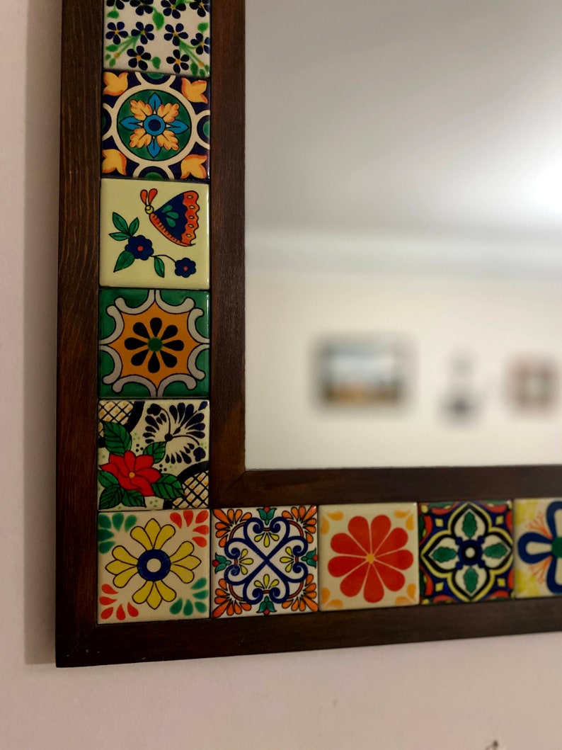 Mexican Mirror, Unique Mirror, Bohemian Mirror, Mosaic Mirror, Talavera Tile Mirror, Talavera Mirror, Art Deco Wall Mirror, Wall Art image 3