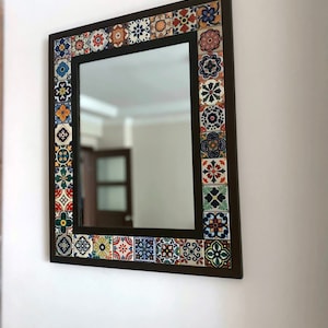Mexican Tile Mirror, Bohemian Mirror, Mexican Tile, Mosaic Mirror, Mexican Talavera Tile, Talavera Mirror, Art Deco Wall Mirror, Wall Art image 6