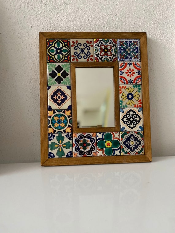 Mexican Tile Mirror, Bohemian Mirror,  Vintage Mirror Mosaic Mirror, Mexican Talavera Tile, Talavera Mirror, Art Deco , Christmas gift