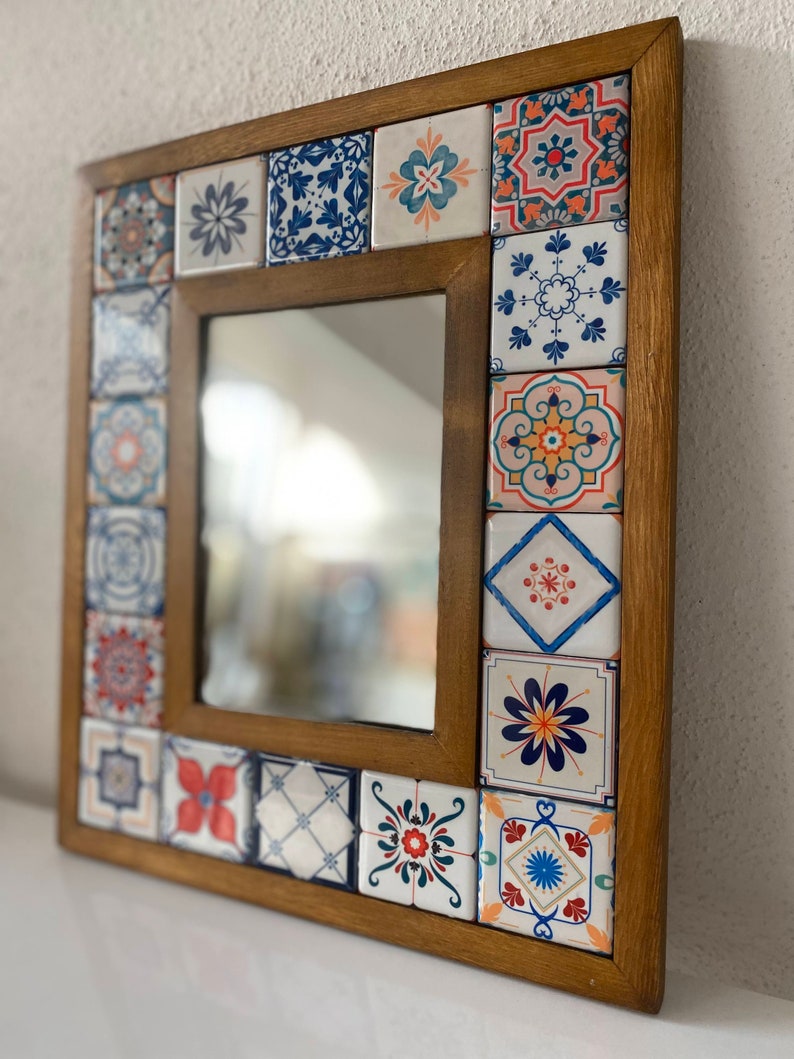 Pattern Azulejos Portugal Tile, Talavera Mirror, Mosaic Mirror, Spanish Tile Mirror, Vintage Home Decor, Vintage Mirror, Christmas Gifts image 4