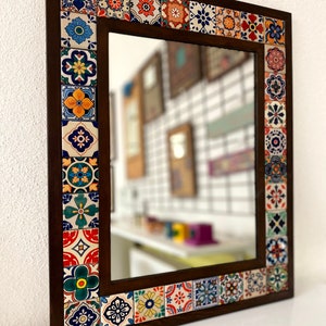 Mexican Tile Mirror, Bohemian Mirror, Mexican Tile, Mosaic Mirror, Mexican Talavera Tile, Talavera Mirror, Art Deco Wall Mirror, Wall Art image 2