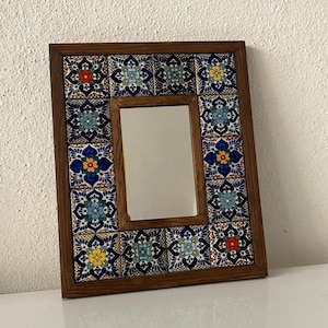 Mexican Tile Mirror, Bohemian Mirror,Hand crafted Vintage Mirror Mosaic Mirror, Mexican Talavera Tile, Talavera Mirror, Art Deco  Mirror,