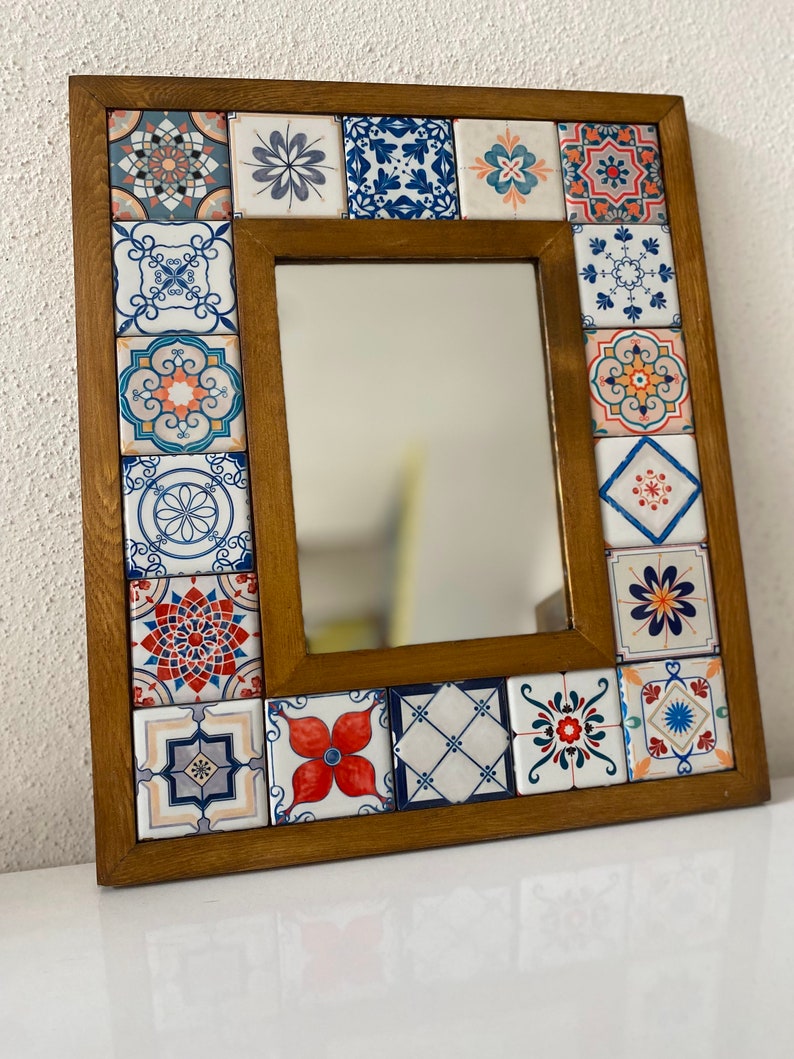 Pattern Azulejos Portugal Tile, Talavera Mirror, Mosaic Mirror, Spanish Tile Mirror, Vintage Home Decor, Vintage Mirror, Christmas Gifts image 5