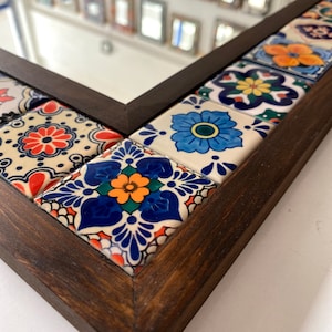 Mexican Tile Mirror, Bohemian Mirror, Mexican Tile, Mosaic Mirror, Mexican Talavera Tile, Talavera Mirror, Art Deco Wall Mirror, Wall Art image 5