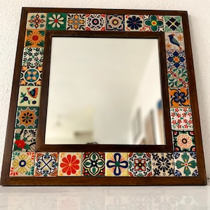 Mexican Mirror, Unique Mirror, Bohemian Mirror, Mosaic Mirror, Talavera Tile Mirror, Talavera Mirror, Art Deco Wall Mirror, Wall Art image 2