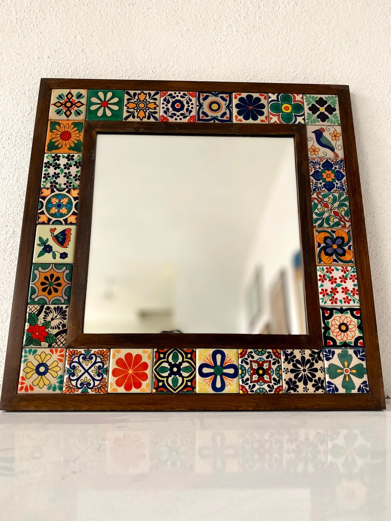 Mexican Mirror, Unique Mirror, Bohemian Mirror, Mosaic Mirror, Talavera Tile Mirror, Talavera Mirror, Art Deco Wall Mirror, Wall Art image 2