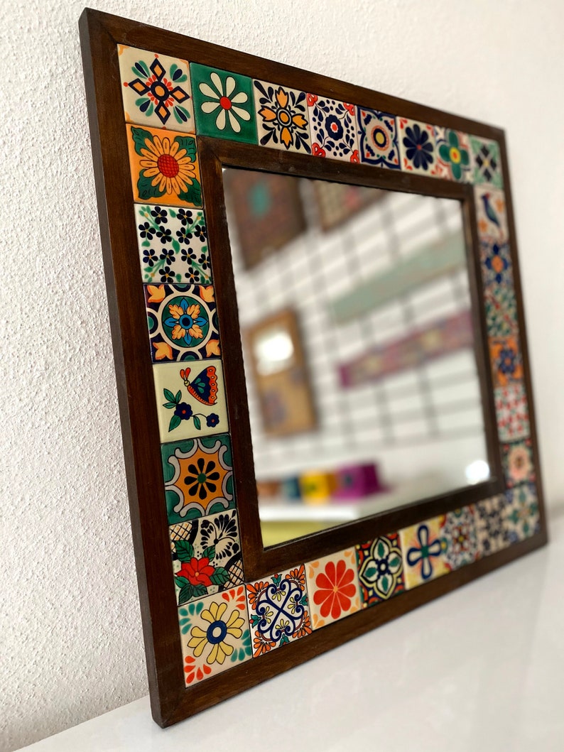 Mexican Mirror, Unique Mirror, Bohemian Mirror, Mosaic Mirror, Talavera Tile Mirror, Talavera Mirror, Art Deco Wall Mirror, Wall Art image 4