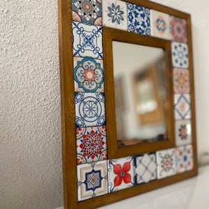 Pattern Azulejos Portugal Tile, Talavera Mirror, Mosaic Mirror, Spanish Tile Mirror, Vintage Home Decor, Vintage Mirror, Christmas Gifts image 2