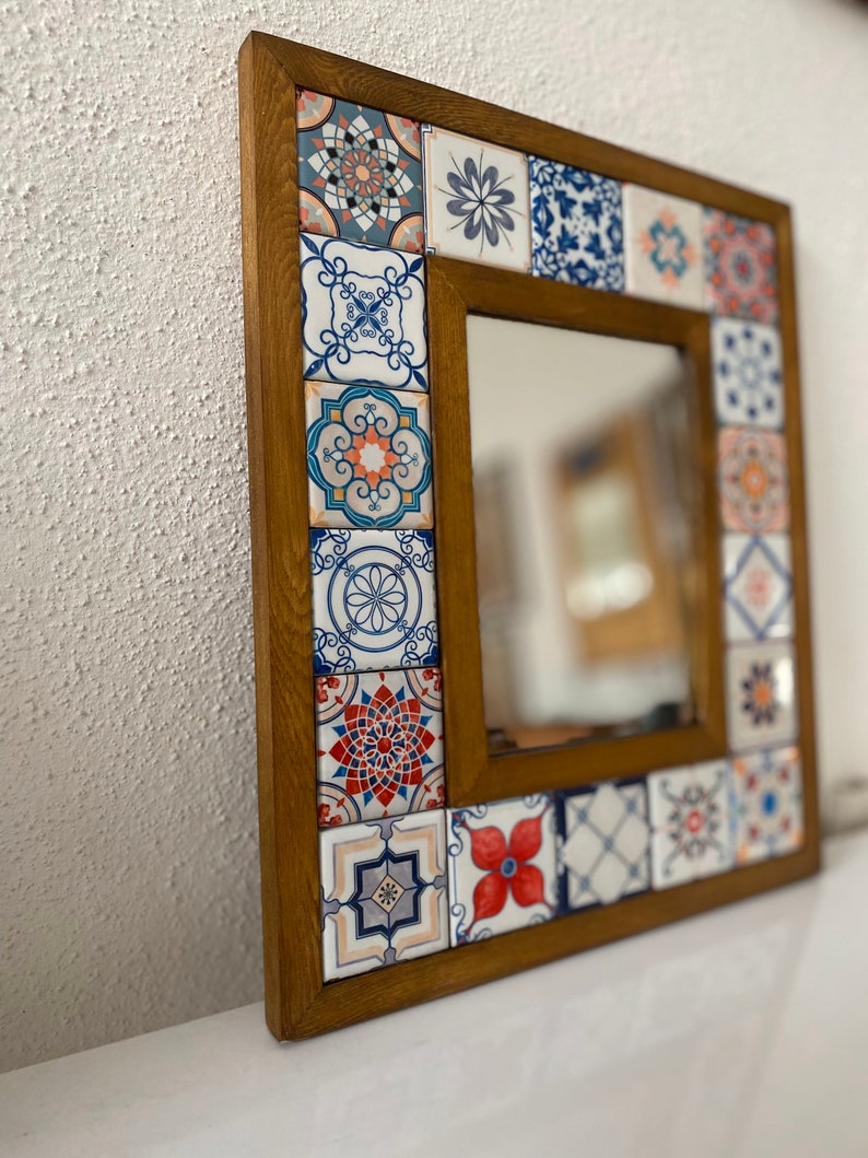 Pattern Azulejos Portugal Tile, Talavera Mirror, Mosaic Mirror, Spanish Tile Mirror, Vintage Home Decor, Vintage Mirror, Christmas Gifts image 2