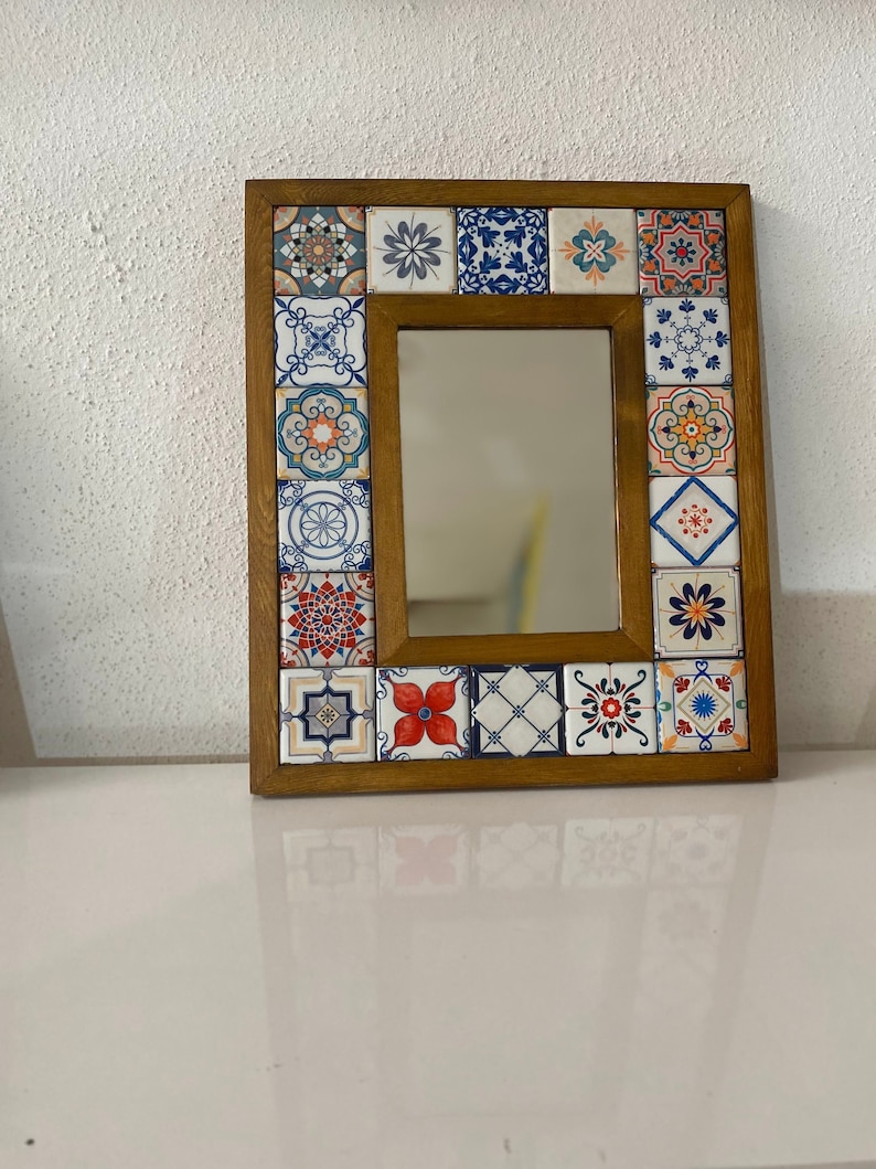 Pattern Azulejos Portugal Tile, Talavera Mirror, Mosaic Mirror, Spanish Tile Mirror, Vintage Home Decor, Vintage Mirror, Christmas Gifts image 1