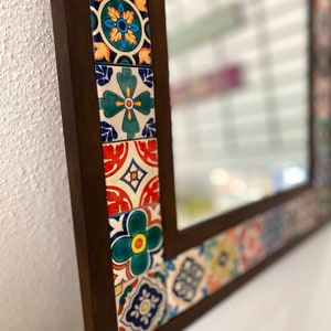 Mexican Tile Mirror, Bohemian Mirror, Mexican Tile, Mosaic Mirror, Mexican Talavera Tile, Talavera Mirror, Art Deco Wall Mirror, Wall Art image 3