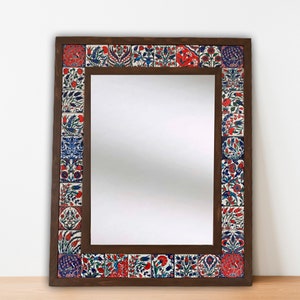 Ceramic and Wooden Mirror, Wall Mirror, Wall Decor, Turkish Traditional Ethnic Style, Art Deco Wall Mirror, Ceramic Tile Mirror, Art Mirror