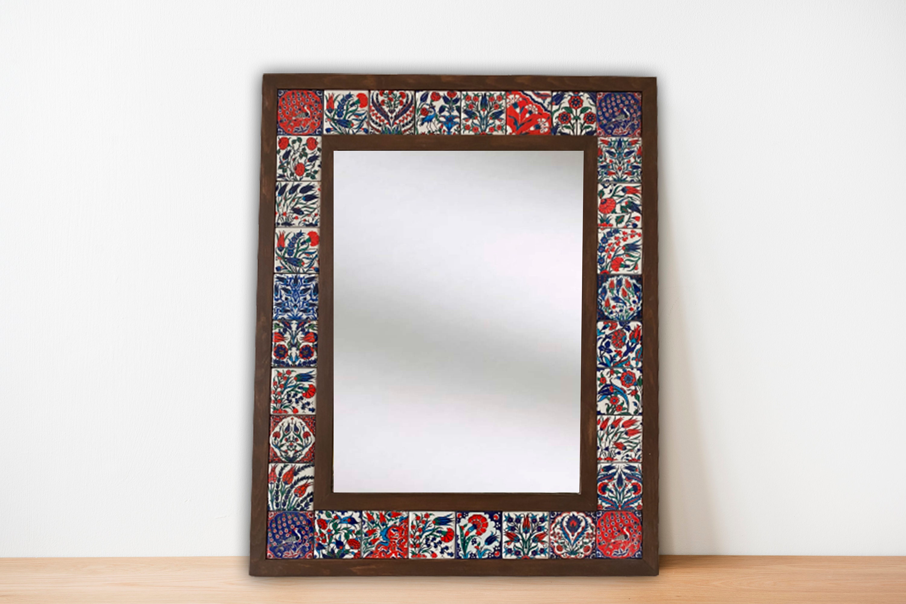 Ceramic and Wooden Mirror, Wall Mirror, Wall Decor, Turkish
