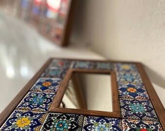 メキシコのタイルミラー、ボヘミアンミラー、手作りのヴィンテージ