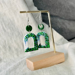 Handmade Polymer Clay Earrings/ Geometric Clay Stone Dangle Earrings/painted window spring earrings/abstract earrings