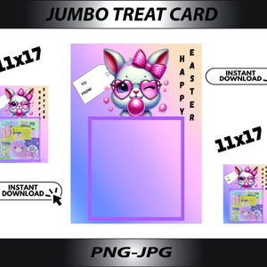 Ostern Sprung Leckerli Karte, DIY druckbare 11x17 Jumbo Bunny, Jumbo Bunny Osterkarte, Jumbo behandelt Karte, Osterkarte, Bunny Blowing Bubble