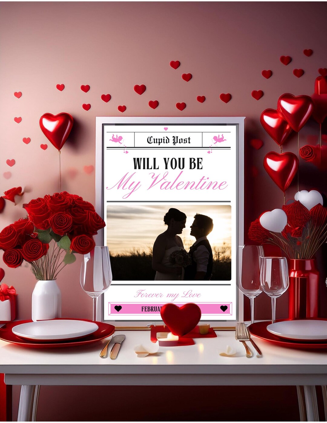 Valentine Newspaper Template, Valentine's Day Card, Editable Valentine