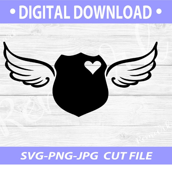 Police Badge / Police SVG / Police Badge with Wings / Badge with Heart / Badge With Angel Wings / Cut File / Instant Digital DOWNLOAD