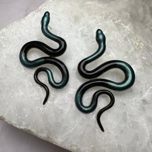 Gorgeous Green and Black Snake Earrings   Handmade Black and Green Resin Snake Earrings