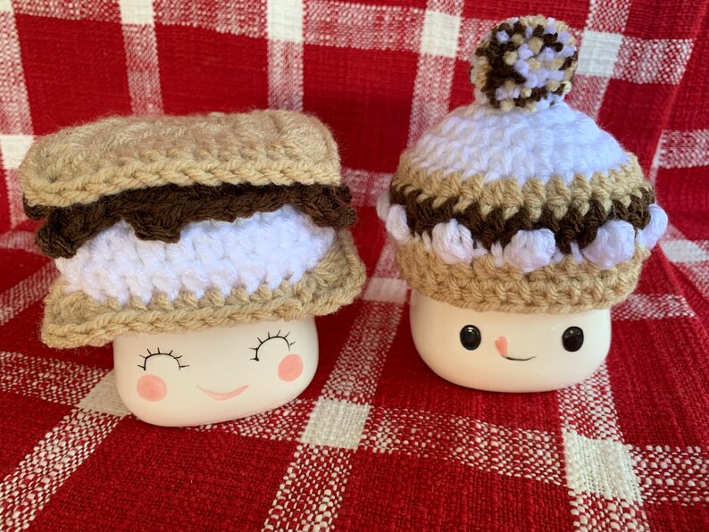 Crocheted S'mores Marshmallow Mug Hat Summer Campfire Etsy