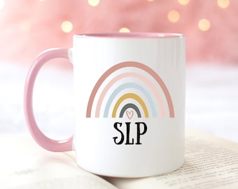 SLP Mug, Rainbow Speech Language Pathologist Gift, Two Toned 11oz Mug