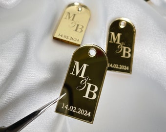 Initialen Namensschild personalisiert Gold mit Datum 2x4cm eckig Pleksi für Gastgeschenke Hochzeit Verlobung Söz Label Schild mit Gravur Diy