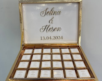 Schokoladen box Gold | personalisiert mit Name Verlobung Hochzeit Geburtstag Taufe Acryl Plexi Madlen Kiz isteme cikolatasi Sözümüz Söz