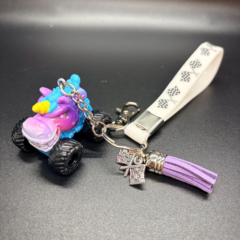 Custom Monster Jam Mini Keychain: Silicone Strap Bag Clip for Diecast Collectors. DM for unlisted characters and availability. Sparkle Smash