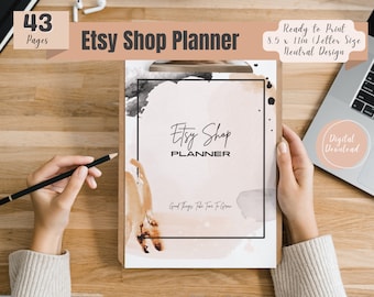 Printable Etsy Shop Planner, 43 Pages PDF, Instant Download Digital Planner, Small Business Planner, Sell On Etsy, 8.5x11in Ready To Print