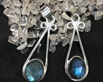 Labradorit Anhänger, 925 Sterling Silber Anhänger, Blue Fire Labradorit Silber Anhänger, Labradorit Edelstein Halskette, Anhänger Halskette