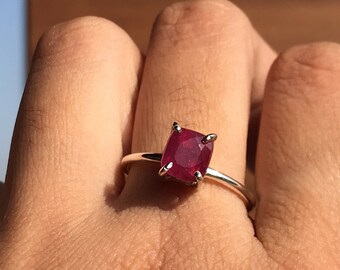 Natural Ruby Gemstone Ring- 925 Sterling Silver Ring- Heated Ruby Ring- Dainty Botanical Ring- Pink Ruby Ring- Birthstone Ring- Gift For Her