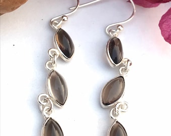 Natural Smokey Quartz Earring,Smokey Dangle Earring,Smokey Quartz Jewelry,Quartz Earring,925 Sterling Silver Earring, Gemstone Earrings