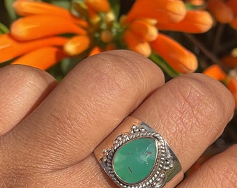 Pear Chrysoprase Ring | Birthstone Ring | Handmade Jewelry | 925 Sterling Silver | Gemstone Ring | Green Chrysoprase Jewelry | Gift for Her