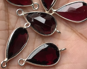 Natural Red Garnet Connector,Gemstone Connector- 925 Solid Sterling Silver Jewelry Making 9.5/11 mm Approx Garnet Pear Cut Faceted Connector