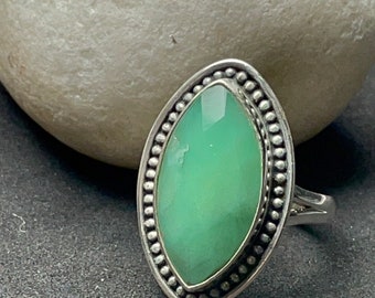 Natural Chrysoprase Gemstone Ring, Ethnic Handmade Antique Ring, Designer Ring, 925 Sterling Silver Jewelry, Gift For Her, Birthstone Ring