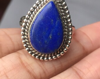 Lapis lazuli-ring, 925 sterlingzilveren ring, edelsteenring, ring september geboortesteen, boho-ring, cocktailring, beloftering, bruidsring