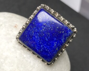 Lapis lazuli-ring, 925 sterlingzilveren ring, edelsteenring, ring september geboortesteen, boho-ring, cocktailring, beloftering, bruidsring