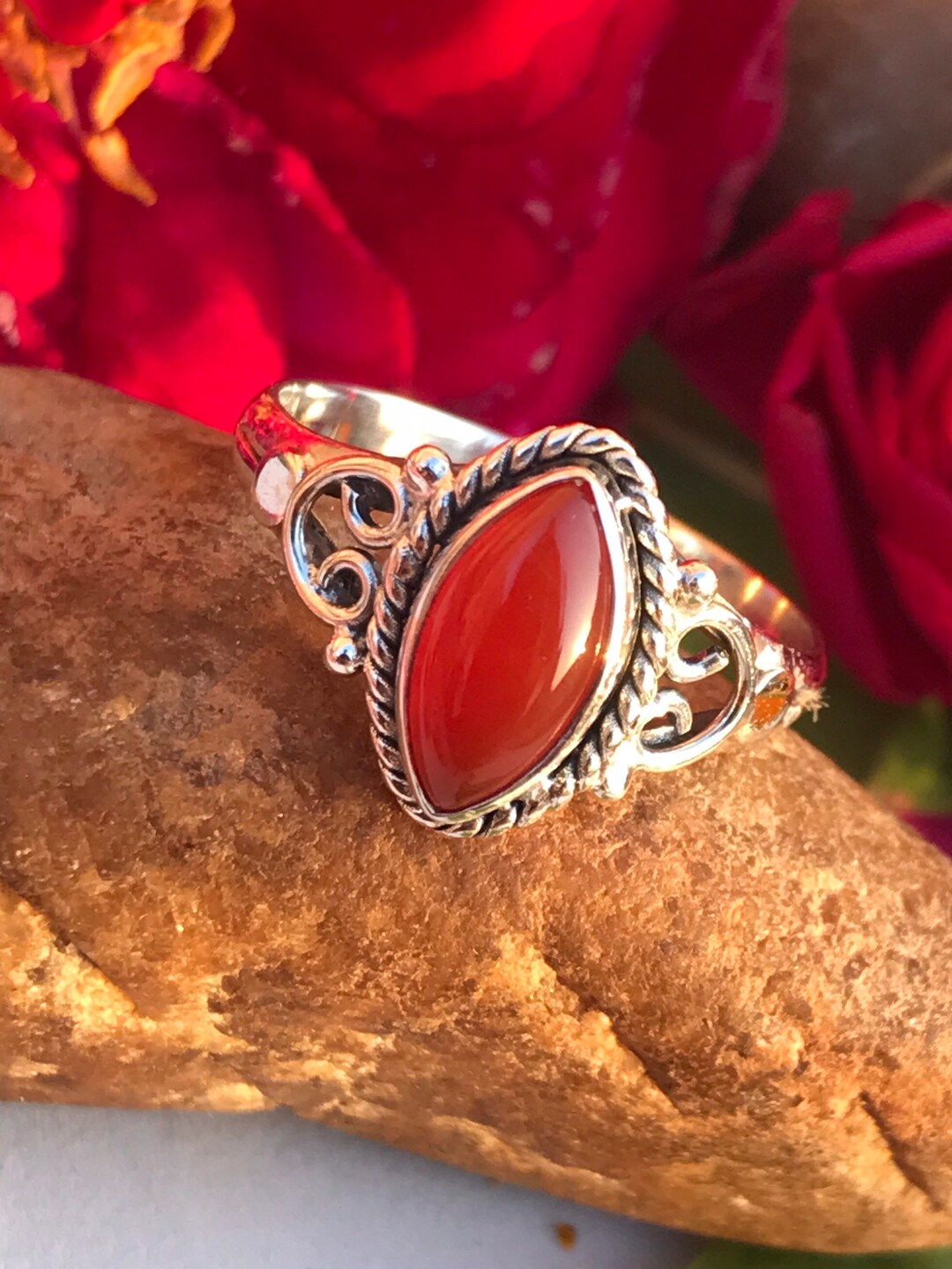 Natural Red Onyx Rings , 925 Sterling Silver Rings, Handmade Rings