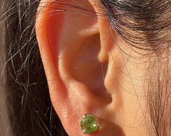 Peridot Round Cut Stud Earrings | Green Peridot Earring | 925 Sterling Silver | Mens Earrings | Minimalist Jewelry | August Birthstone- Gift