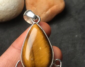 Natural Tiger Eye Pendant, Designer Pendant, 925 Sterling Silver Pendant, Handmade Pendant, Gift for Her, Gemstone Birthstone Pendant- Gift