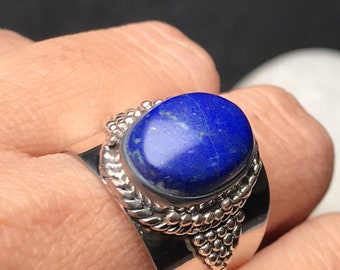 Lapis lazuli-ring, 925 sterlingzilveren ring, edelsteenring, ring september geboortesteen, boho-ring, cocktailring, beloftering, bruidsring