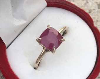 925 Sterling Silver Minimalist Ring- Ruby Ring- Bridal Ring - Red Ruby Ring - Statement Birthstone Ring - Promise Ring - Engagement ring