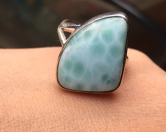 AAA Blue Larimar Ring, 925 Sterling Silver Ring, Gemstone Ring, Natural Stone Ring, Large Larimar Jewelry, Boho Ring, Birthstone Ring- Gift