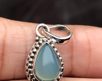 Natural Blue Chalcedony Pendant-Handmade Silver Pendant-925 Sterling Silver Pendant-Blue Pear Chalcedony Pendant-Sagittarius Birthstone