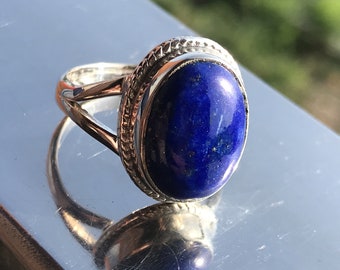 Lapis lazuli-ring, 925 sterlingzilveren ring, edelsteenring, ring september geboortesteen, boho-ring, cocktailring, beloftering, bruidsring