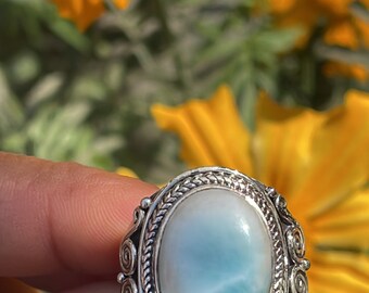 Larimar Ring, 925 Sterling Silver Larimar Ring, Handmade Ring, Natural Larimar Ring, Gemstone Ring, Statement Ring,Larimar Jewelry