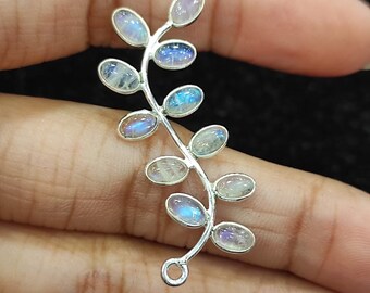 Natural Rainbow Moonstone Gemstone connector, 925 Solid Sterling Silver Jewelry Making Oval Cut Faceted Shape Gemstone Charm Connector- Gift
